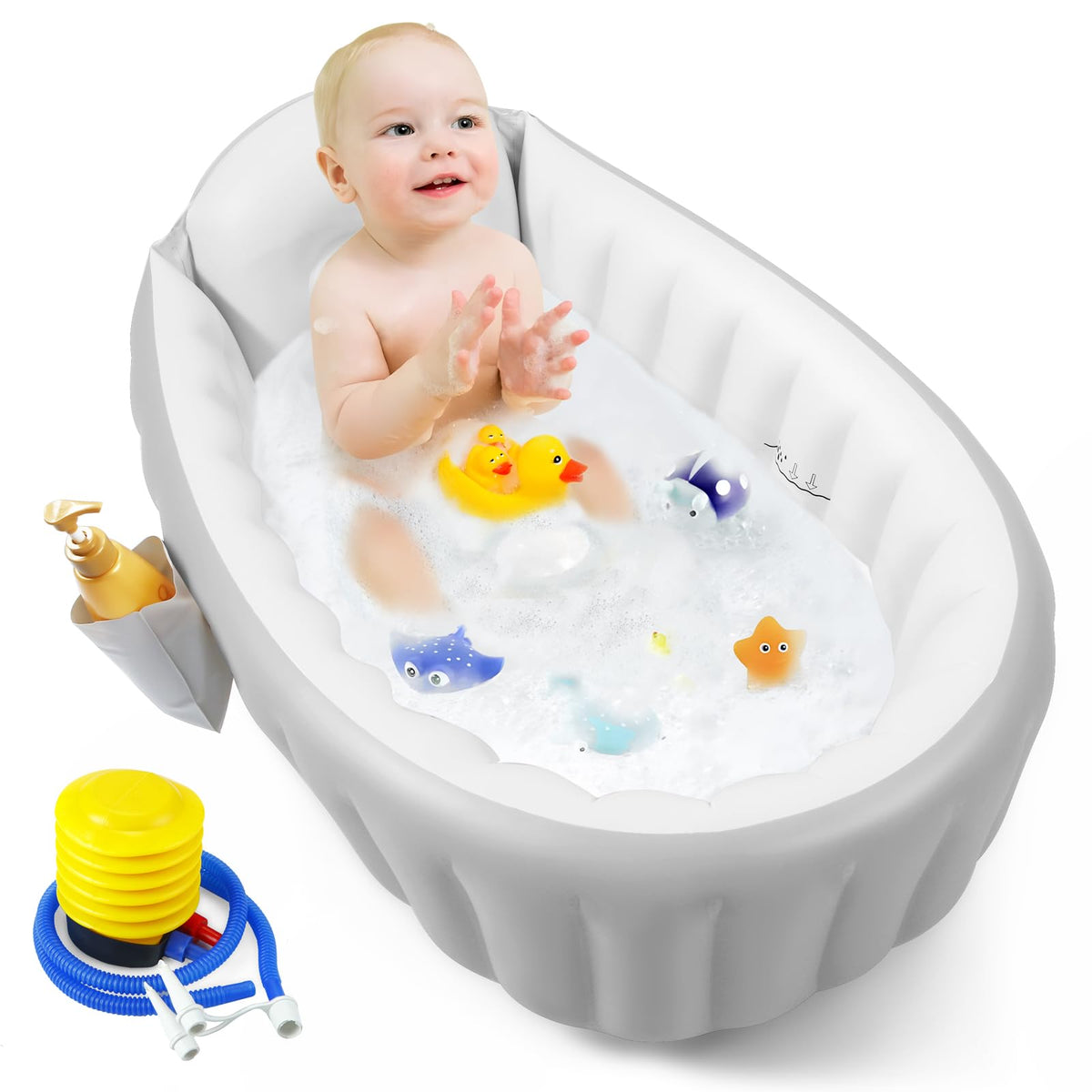 PandaEar inflatable baby bathtub for safe, comfy bath time at home or on the go.