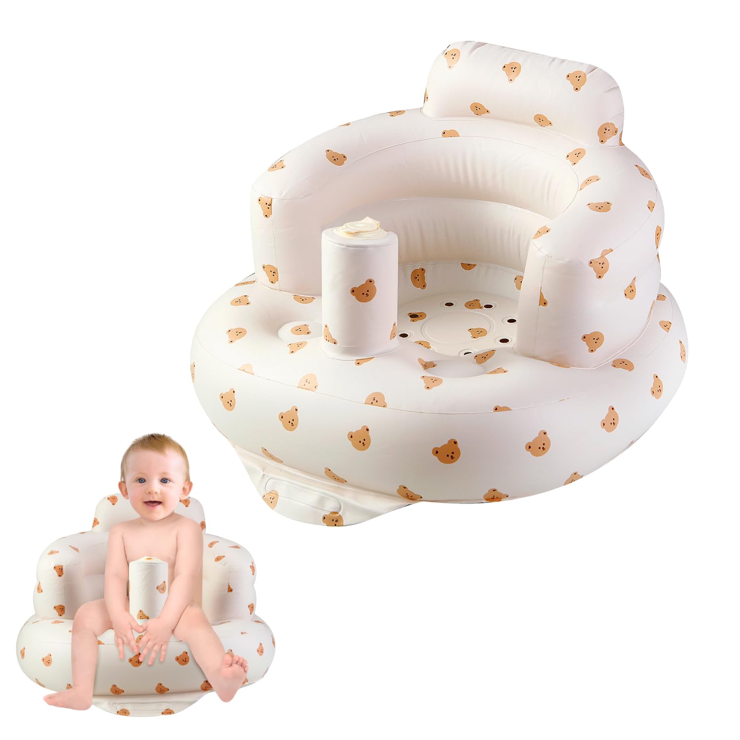 PandaEar inflatable baby seat with built-in pump for quick setup.