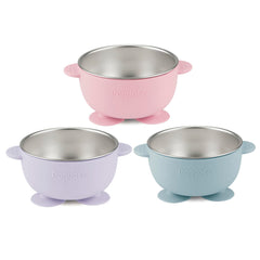 PandaEar noiseless silicone sleeve on a stainless bowl reduces feeding noise.