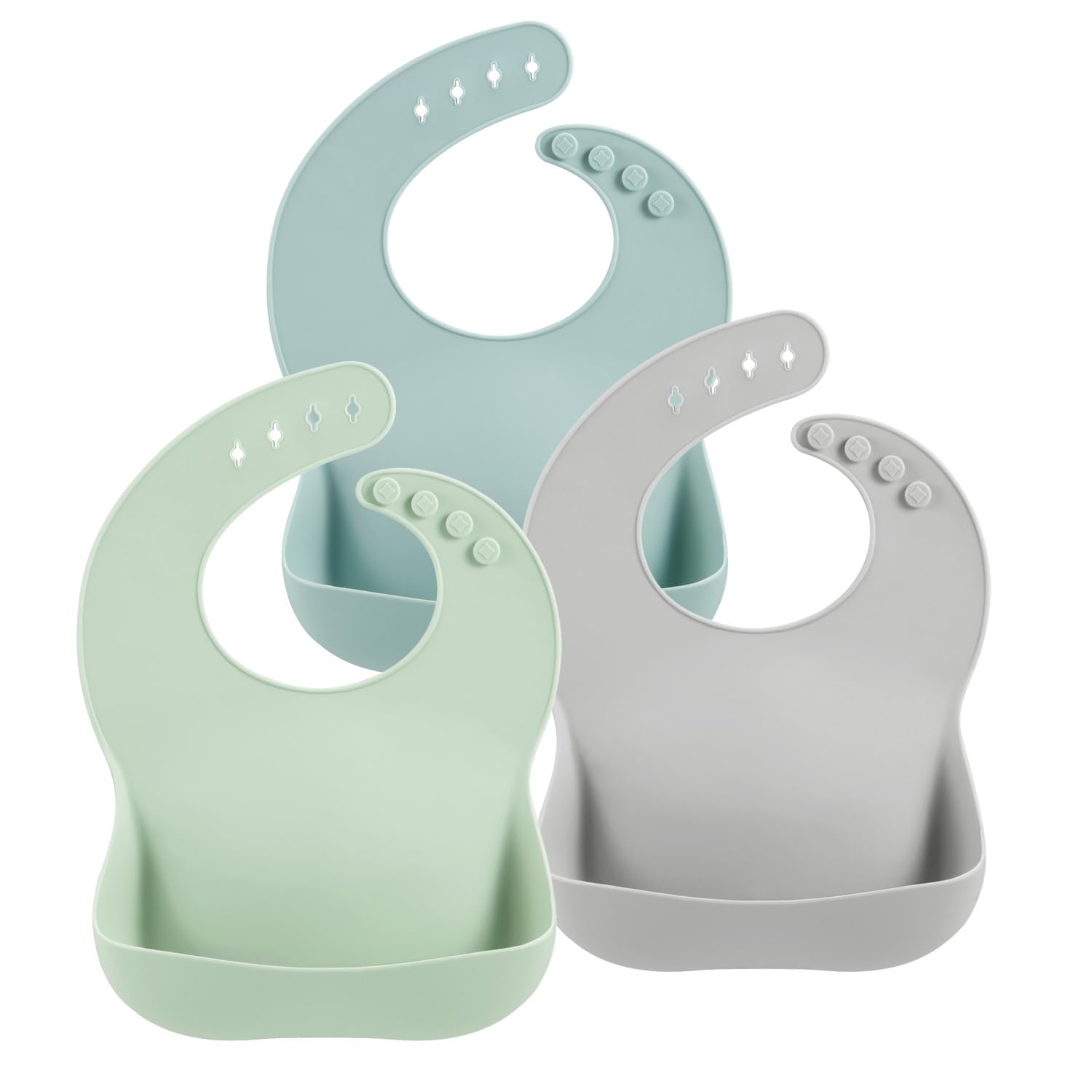PandaEar silicone baby bib 3-pack in bright colors for mess-free meals.