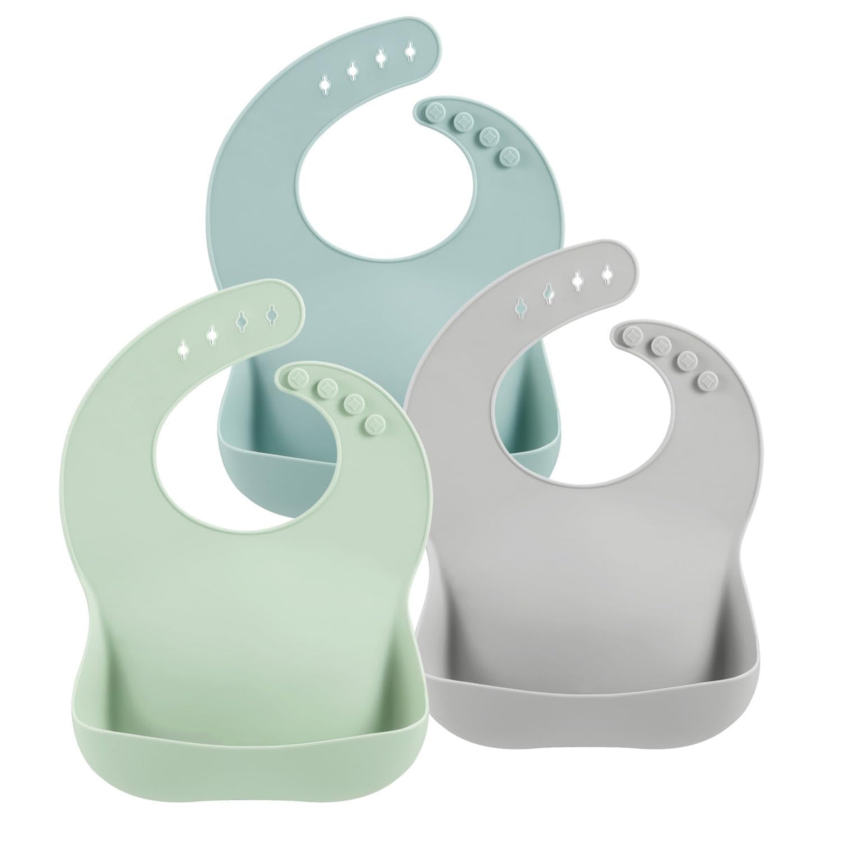 PandaEar silicone baby bib 3-pack in bright colors for mess-free meals.