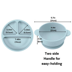 PandaEar blue divided plate for separate sections during baby-led weaning.