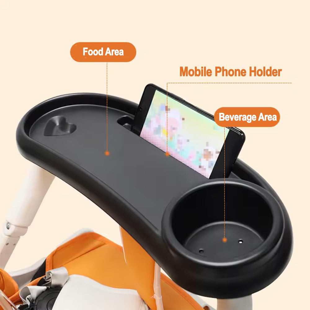 PandaEar universal-fit tray attached easily to stroller handles.
