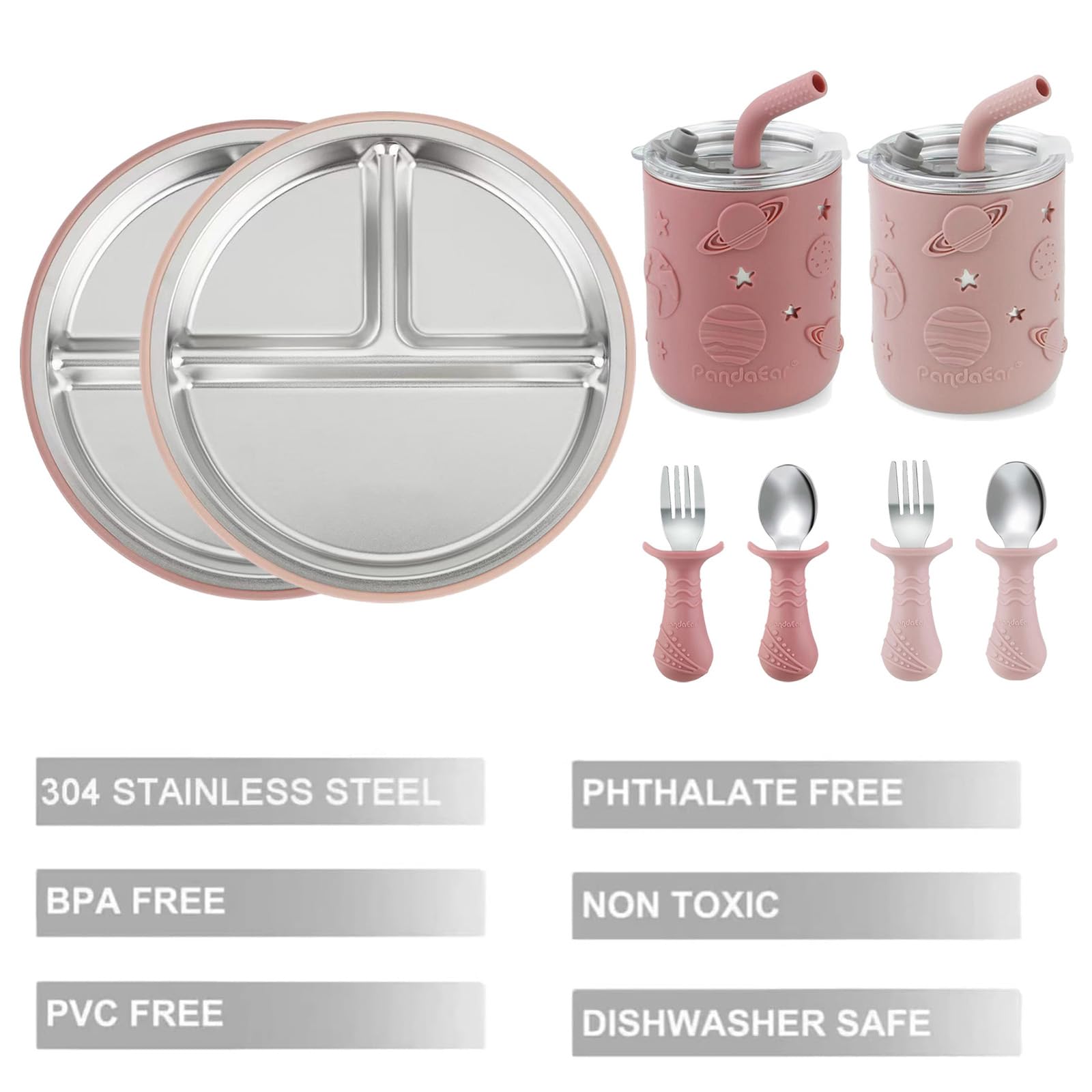PandaEar spill-proof cup with straw in pink for on-the-go use