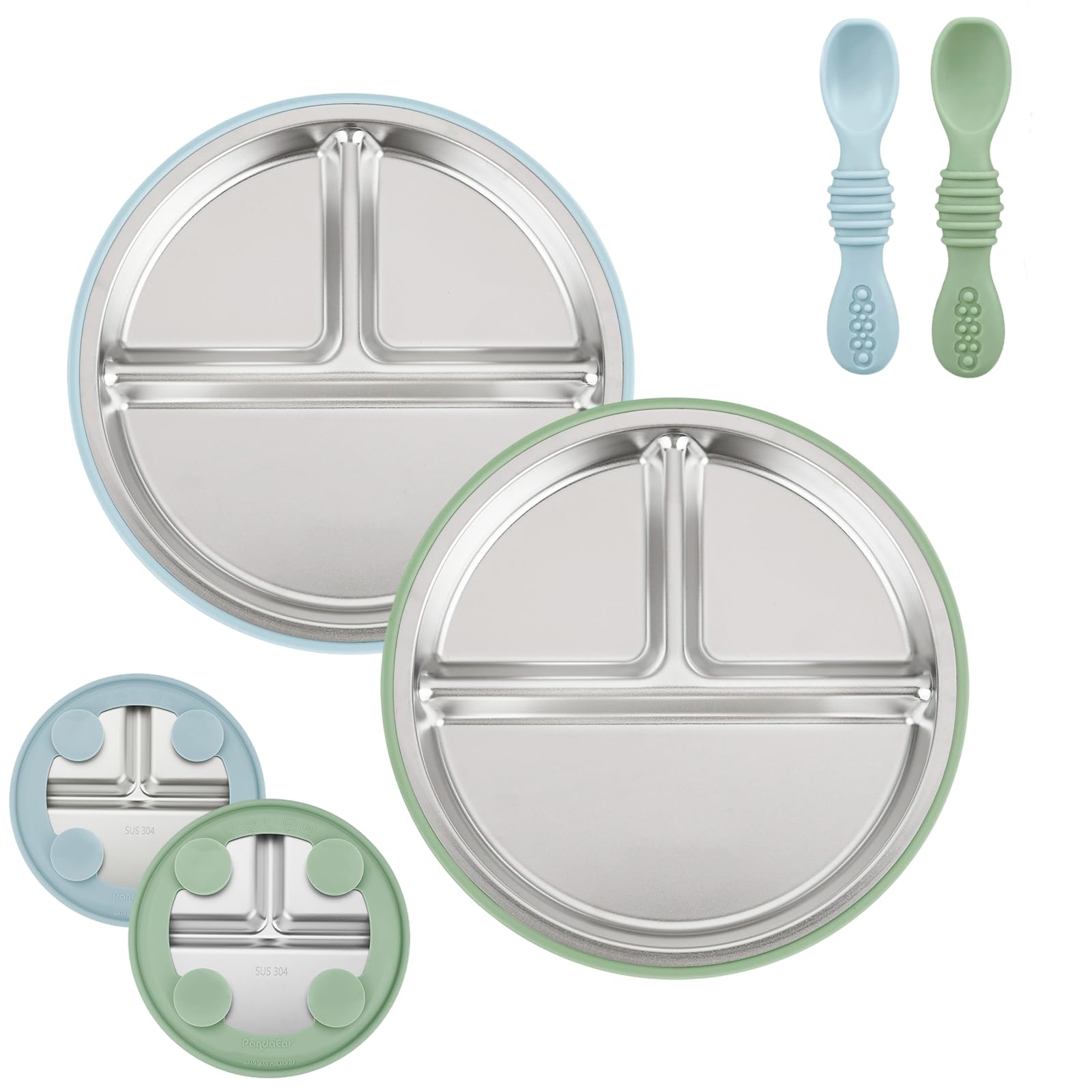 PandaEar stainless steel baby plate with suction keeps meals neat.