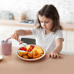 Close-up of PandaEar stainless steel plate showing durable surface