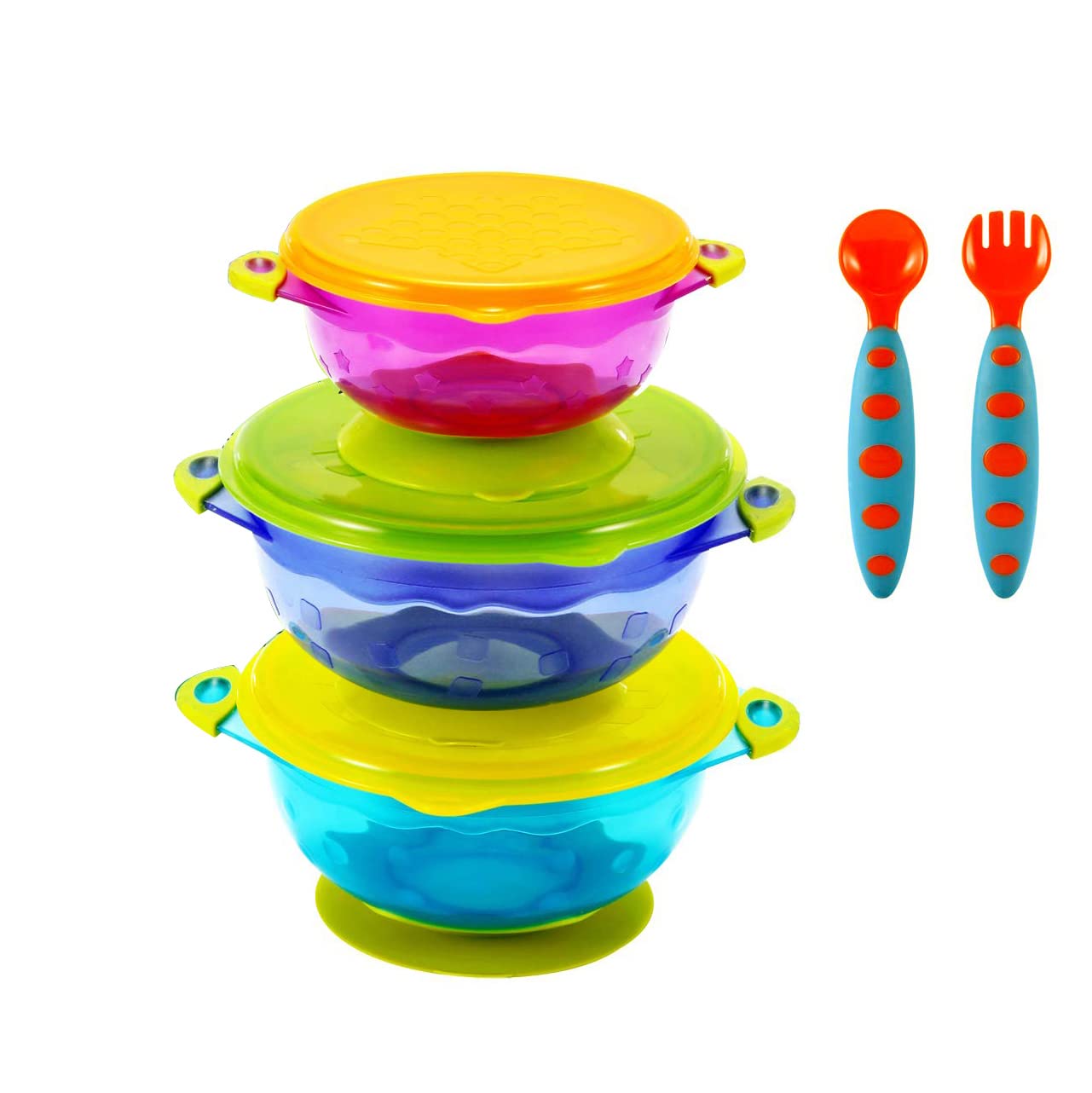 PandaEar Stay Put bowls in three sizes prevent spills during toddler meals.