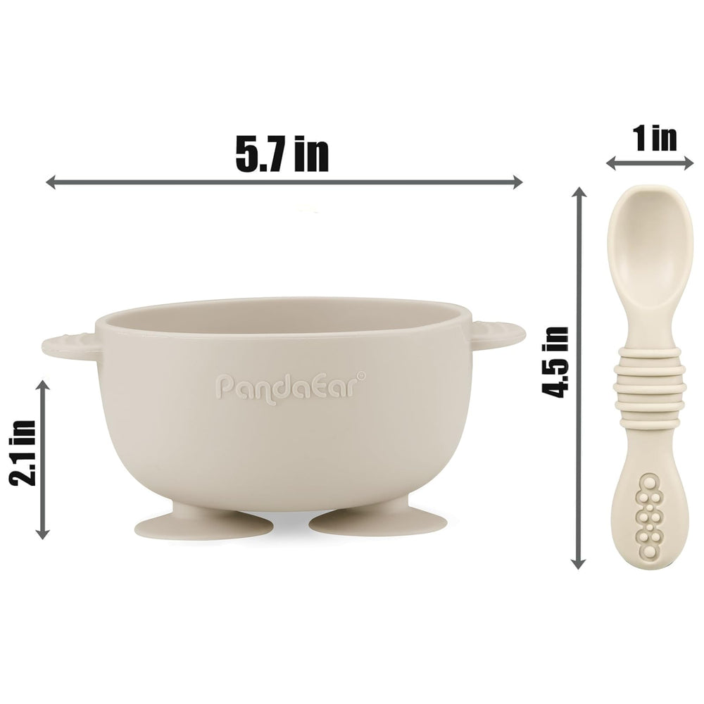Triple suction bowls stay put on flat surfaces during meals.