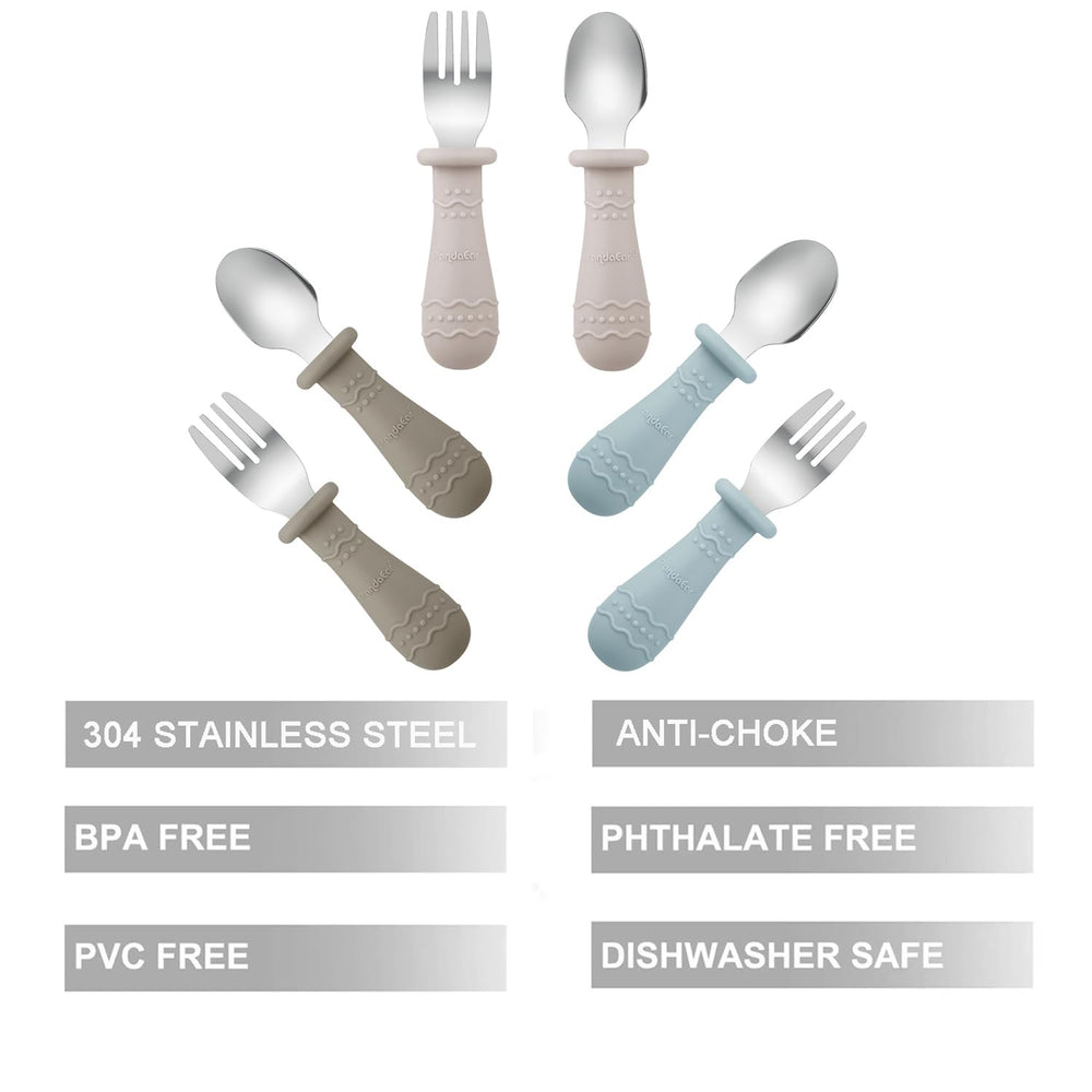 PandaEar toddler utensils forks with soft silicone handles for confident grip.