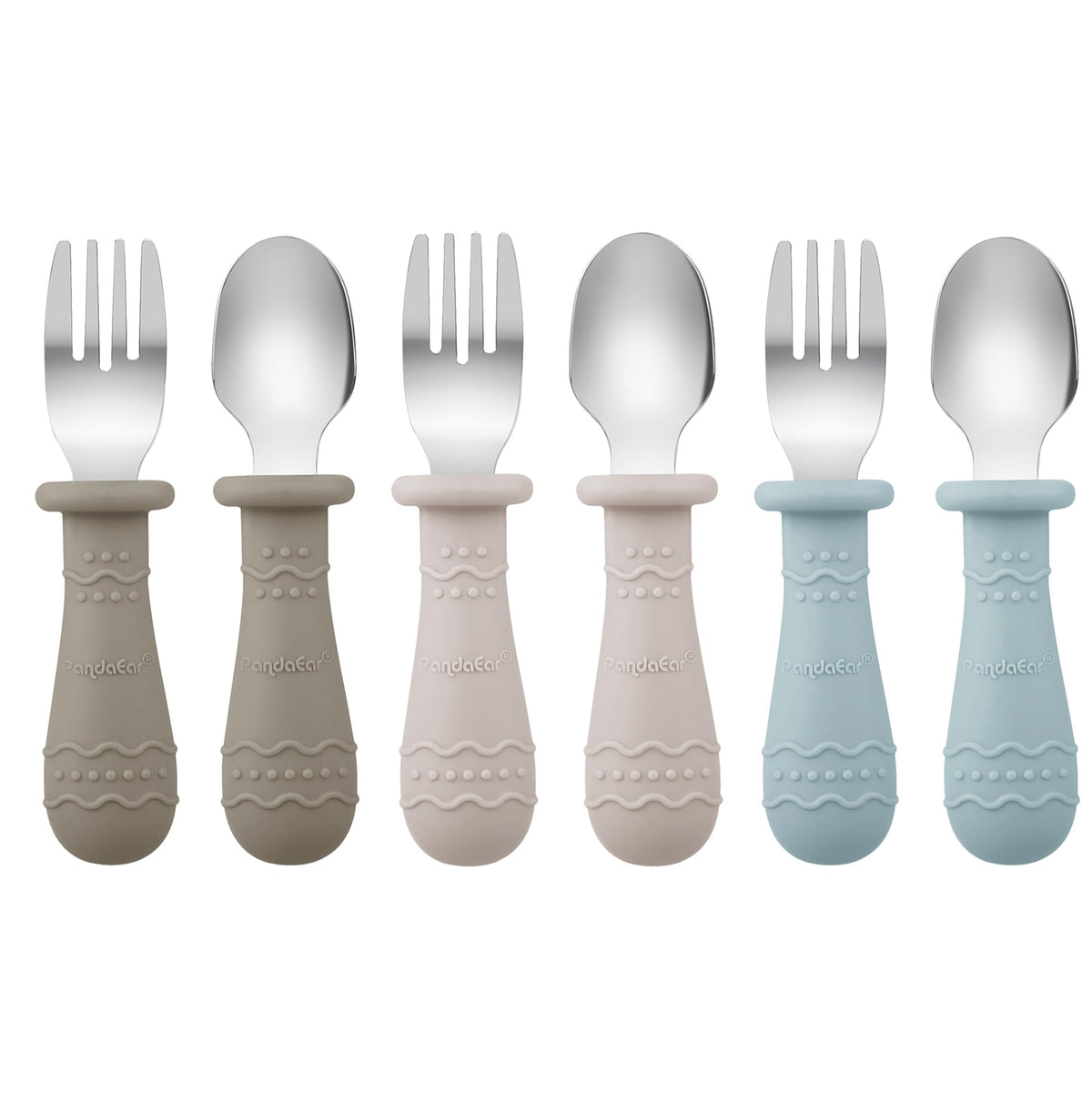PandaEar toddler utensils spoons with rounded edges for safe self-feeding.