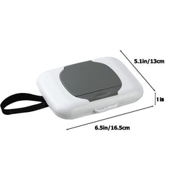 PandaEar travel wipes case with strap attached to stroller for hands-free use.