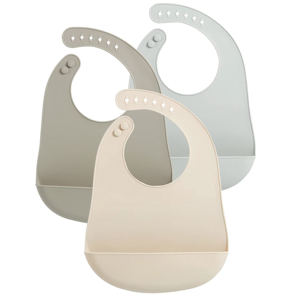 PandaEar 3-pack waterproof silicone bibs with crumb catcher pocket for mess-free meals.