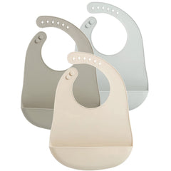 PandaEar 3-pack waterproof silicone bibs with crumb catcher pocket for mess-free meals.