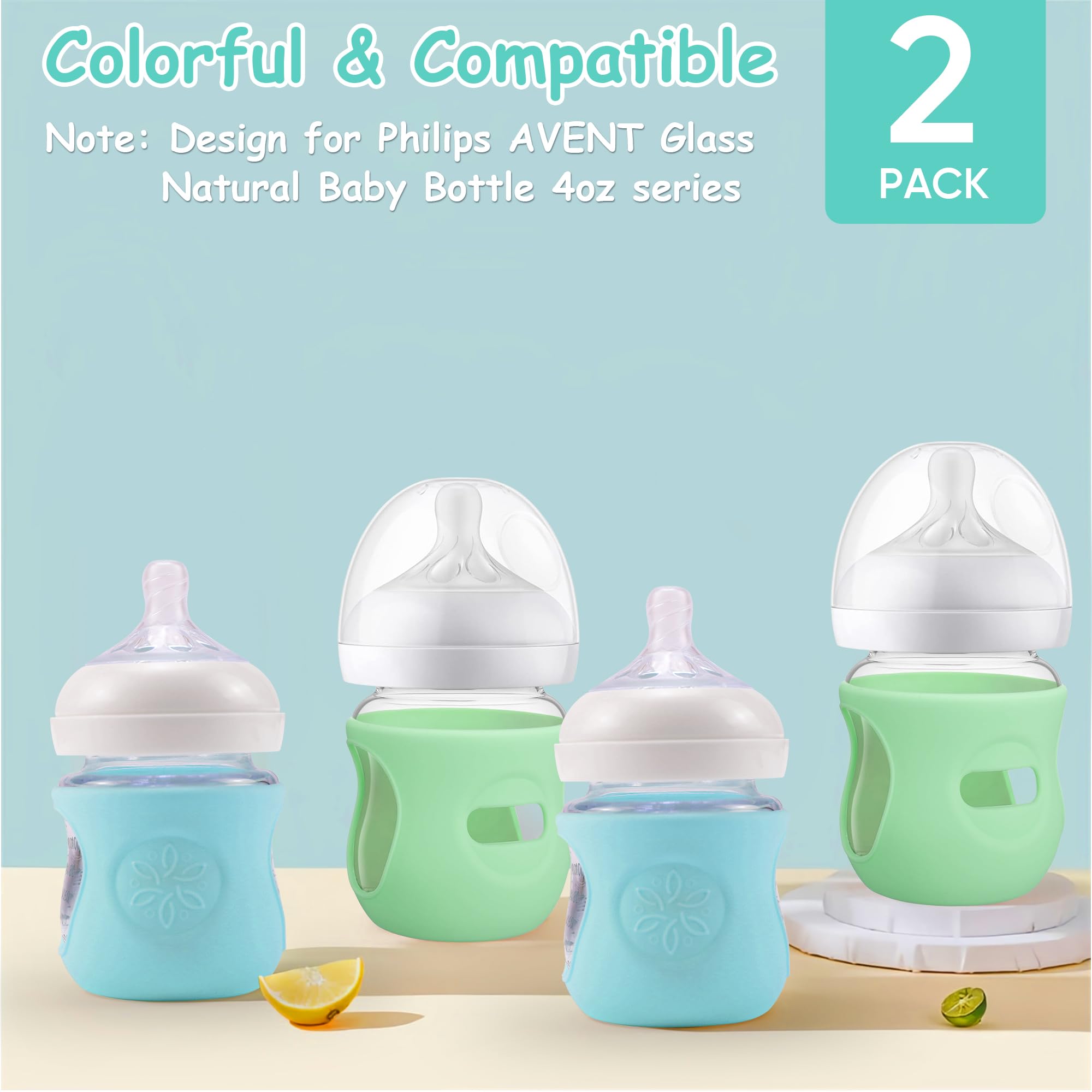 PANIMOSI silicone sleeve compatible with Philips AVENT Glass Natural 4oz bottle for easy use.