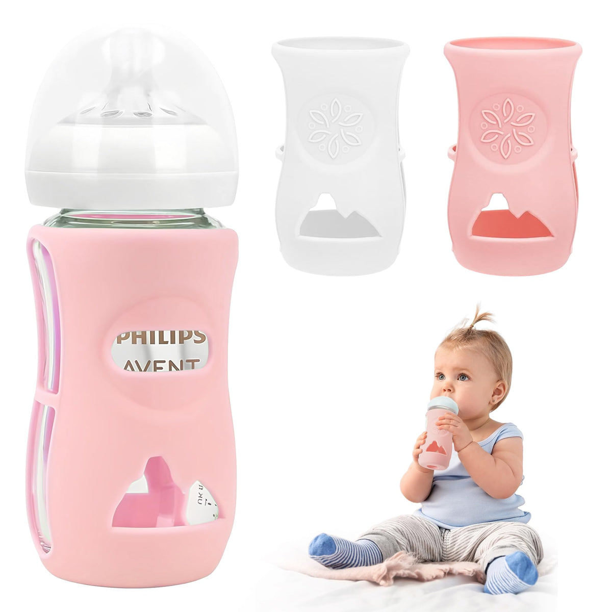PANIMOSI silicone sleeve protects Philips AVENT 8oz bottle from scratches and drops