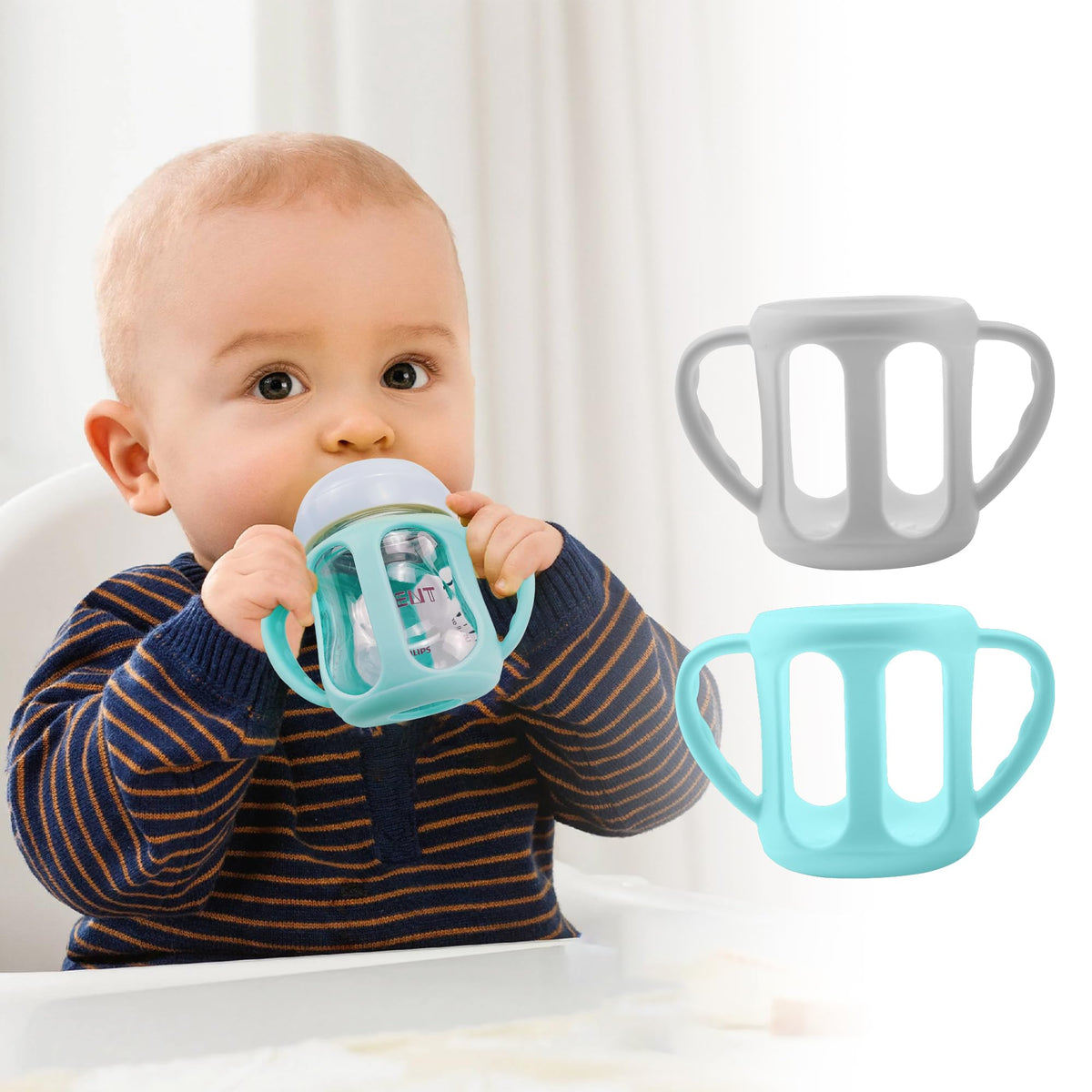 PANIMOSI silicone sleeve with handles for Philips Avent glass natural bottle improves grip