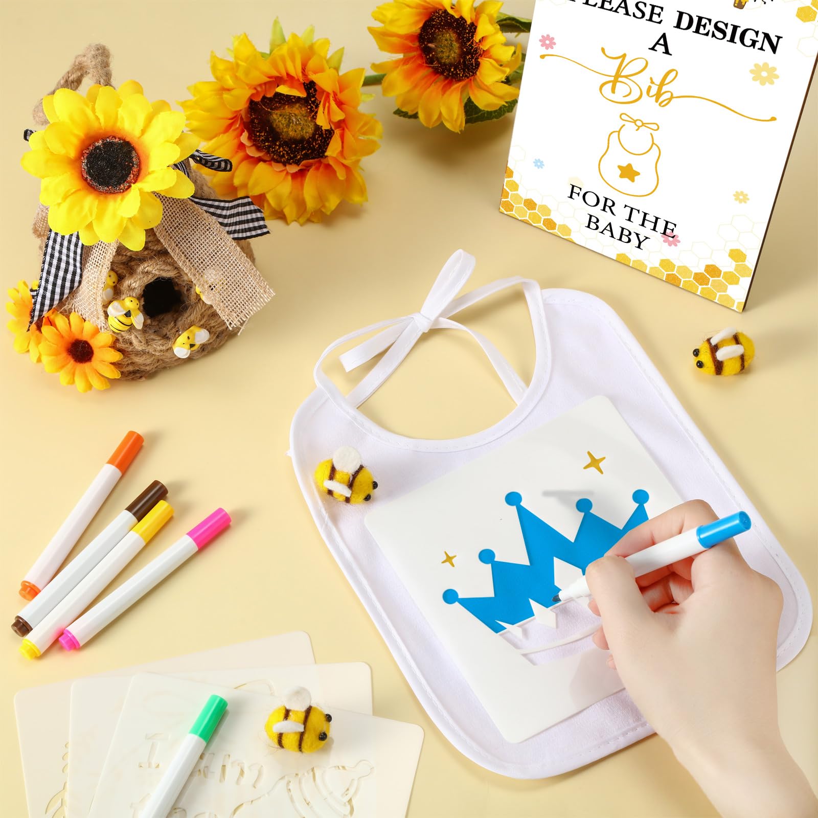 Panitay baby shower stencils arranged for rainbow-pattern bib art