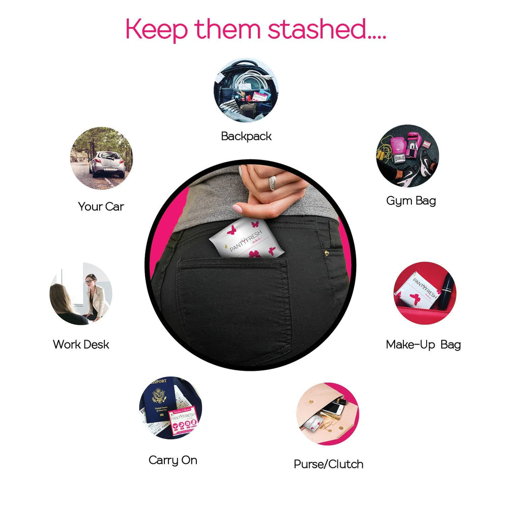 Panty Fresh to-go kit neatly fits in a purse or backpack.