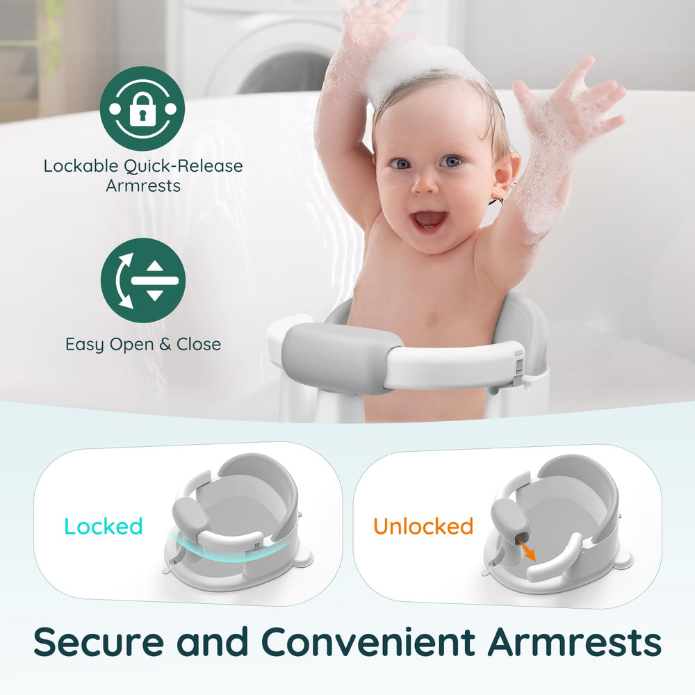 PANUSU armrests lock securely to keep baby safe while splashing.