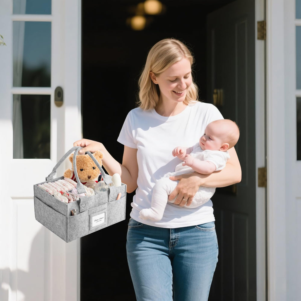 PaoveFor grey baby organizer blends with any nursery decor.