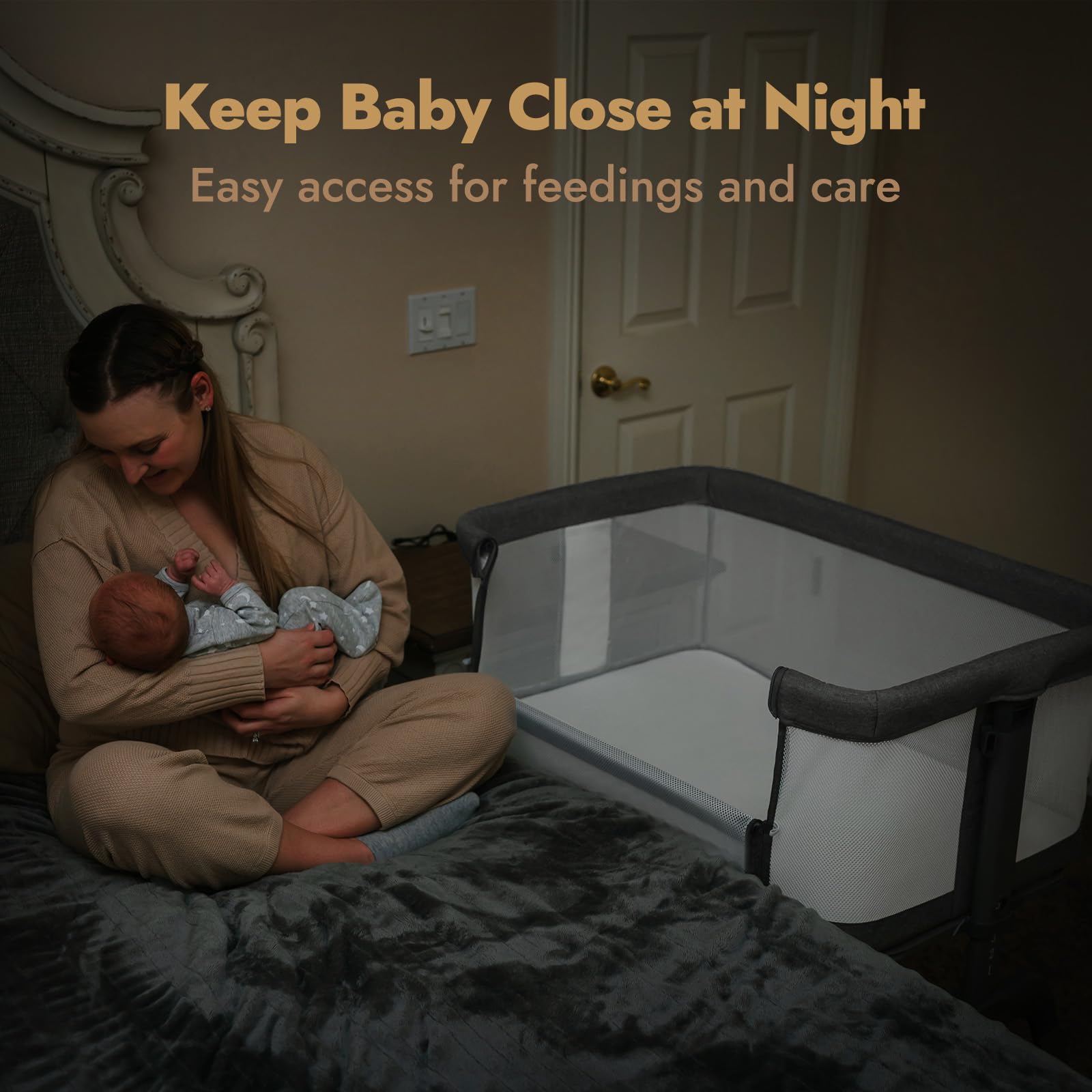 Papablic bassinet height adjustment at six levels fits tall beds.