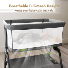 Papablic bassinet with storage basket and wheels for easy mobility.