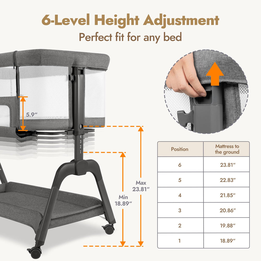Papablic bassinet sturdy Y-shaped legs ensure stable bedside sleep.