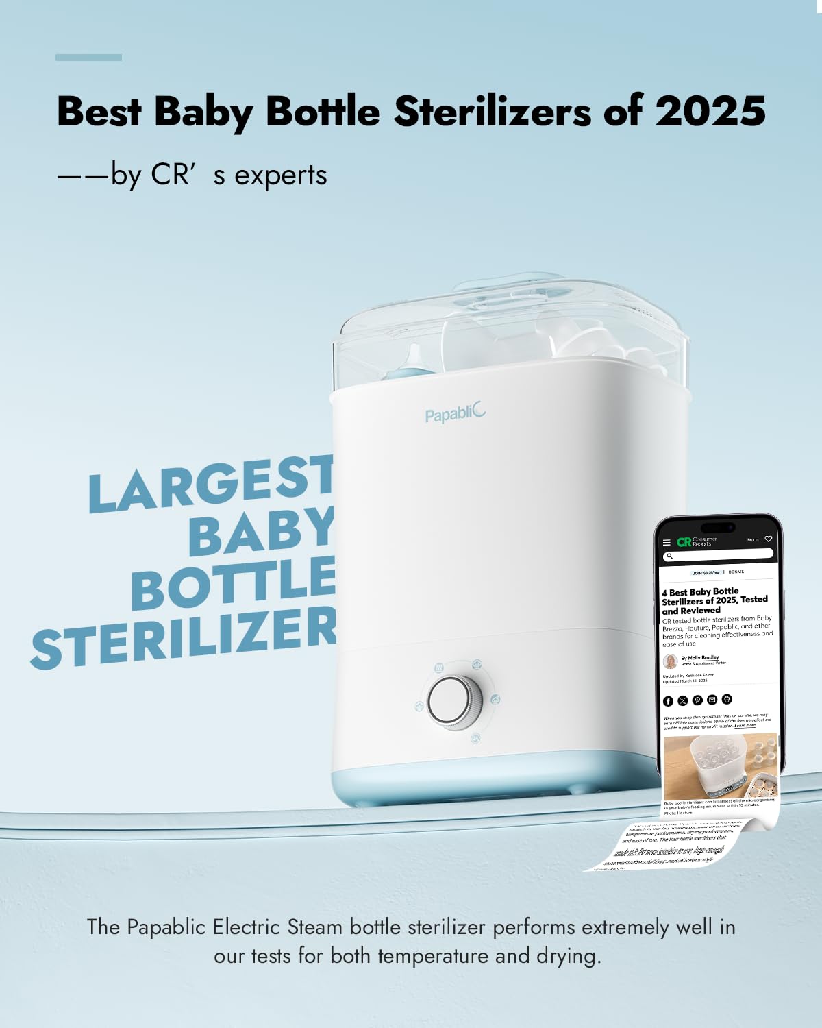 Papablic Sterilizer Pro top view with contents demonstrates quick 36-minute cycle.