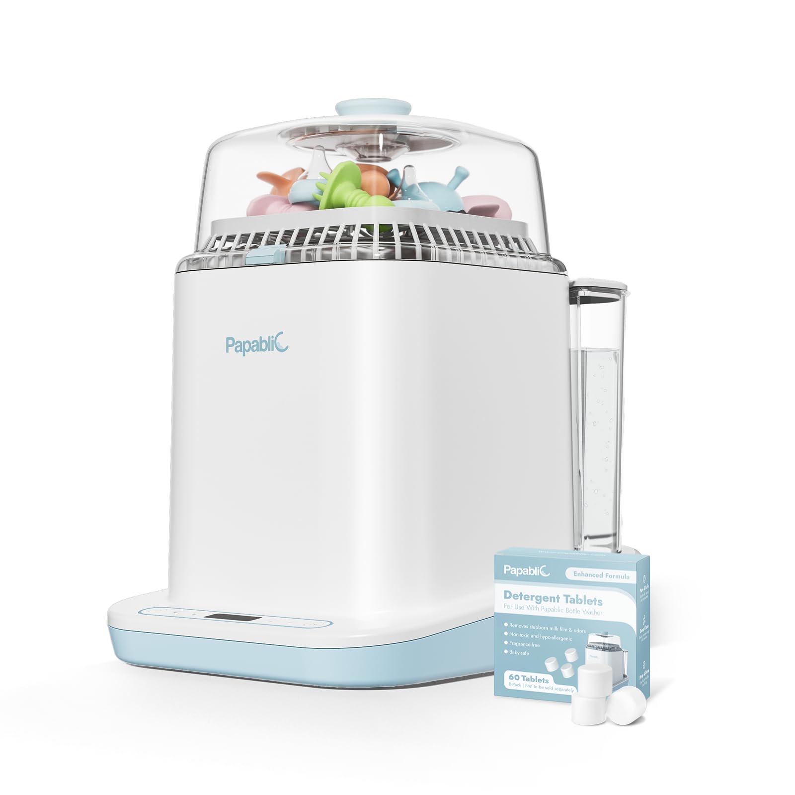 Papablic Bottle Washer Pro front view on compact kitchen counter for busy caregivers