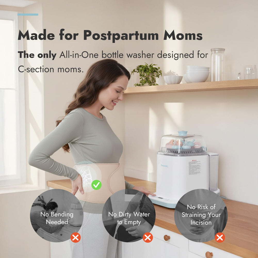 Papablic Bottle Washer Pro holds multiple bottles and pump kits neatly on counter