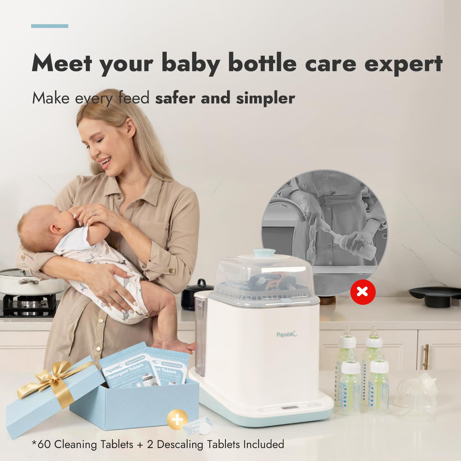 Papablic Bottle Washer Pro starter kit includes detergents and descalers