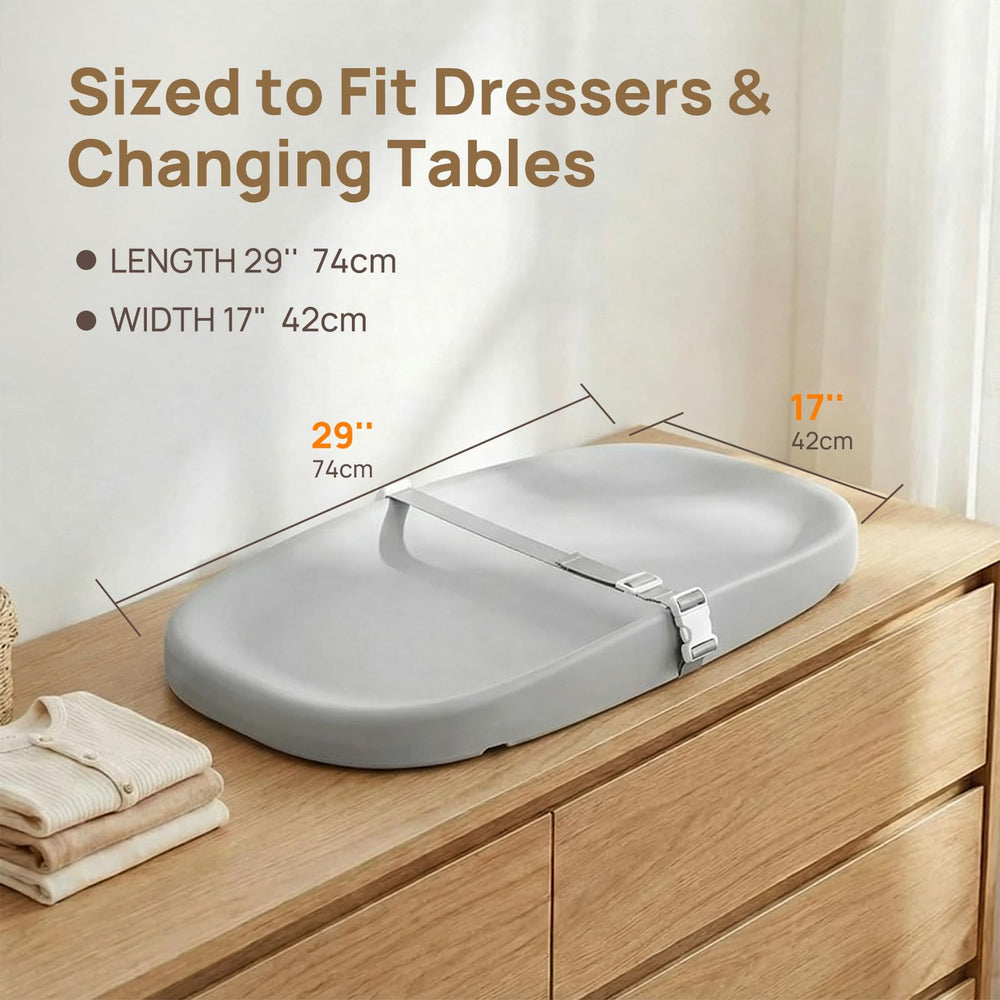 Papablic changing pad features double-buckle design for one-handed use and secure fit.