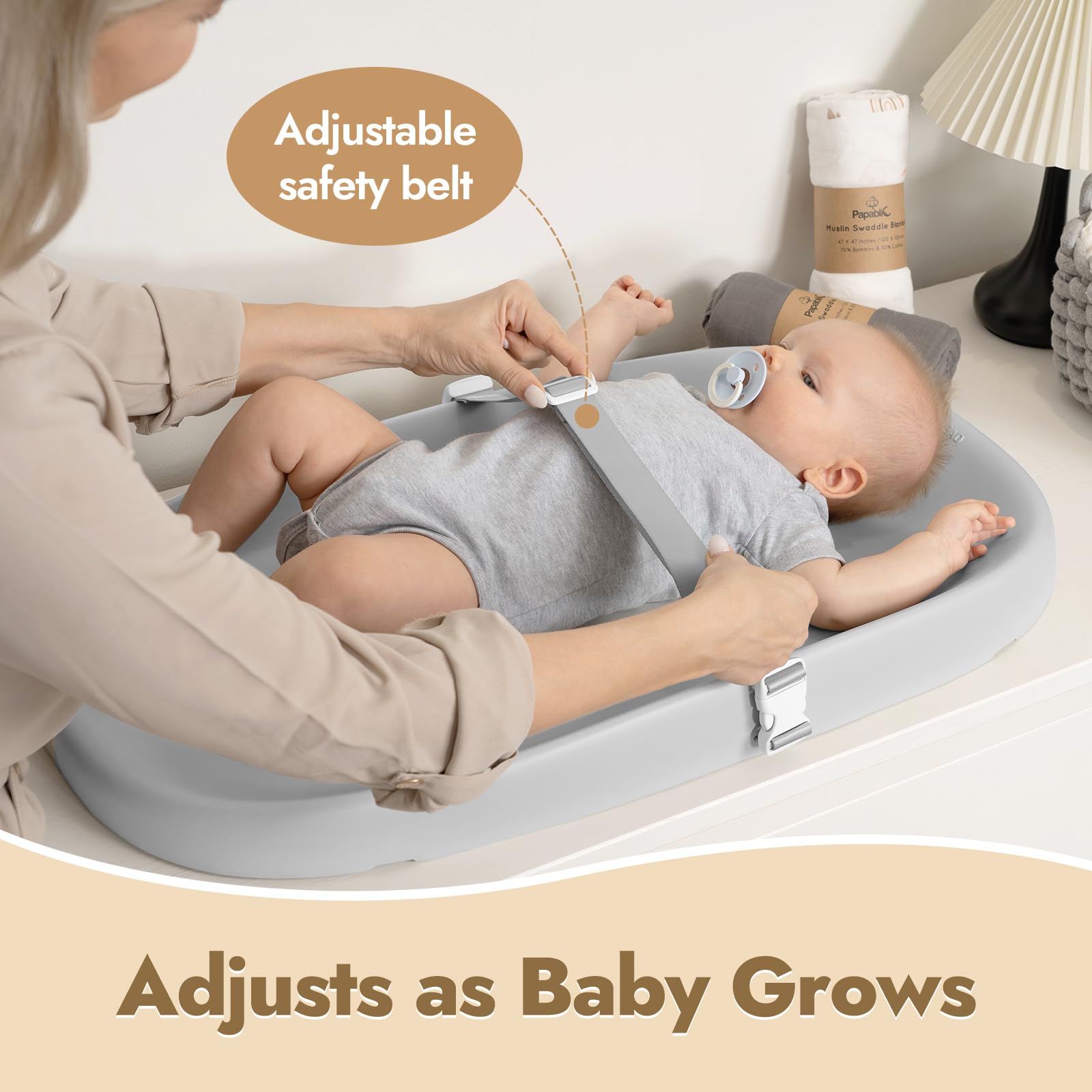 Papablic changing pad slope design helps prevent mess pooling for easier cleaning.