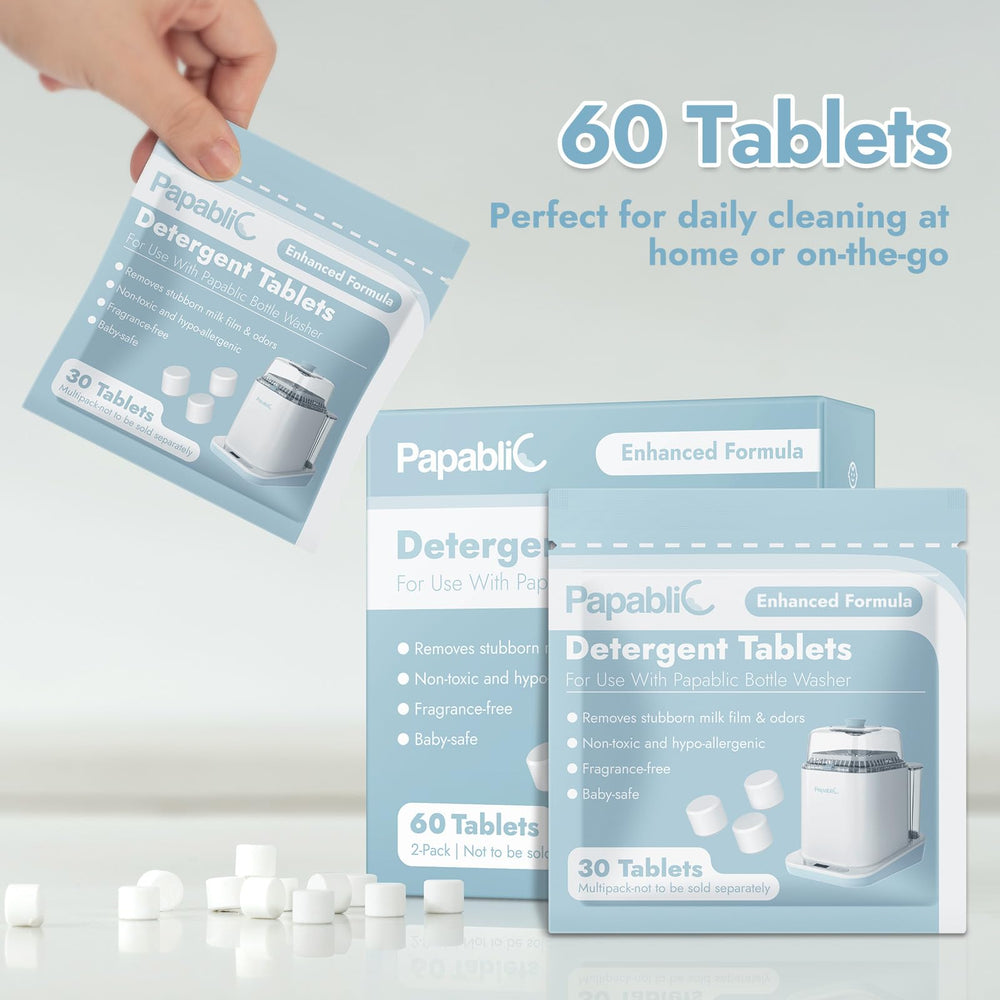 Papablic detergent label highlights safe, gentle formula for baby items.