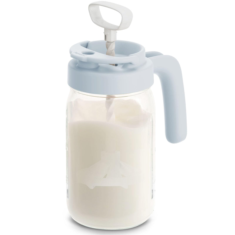 Papablic glass breastmilk pitcher front view, durable storage for formula or milk