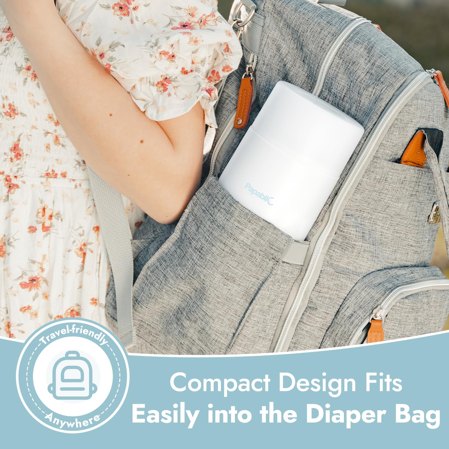 No batteries required; Papablic warmer operates with hot water
