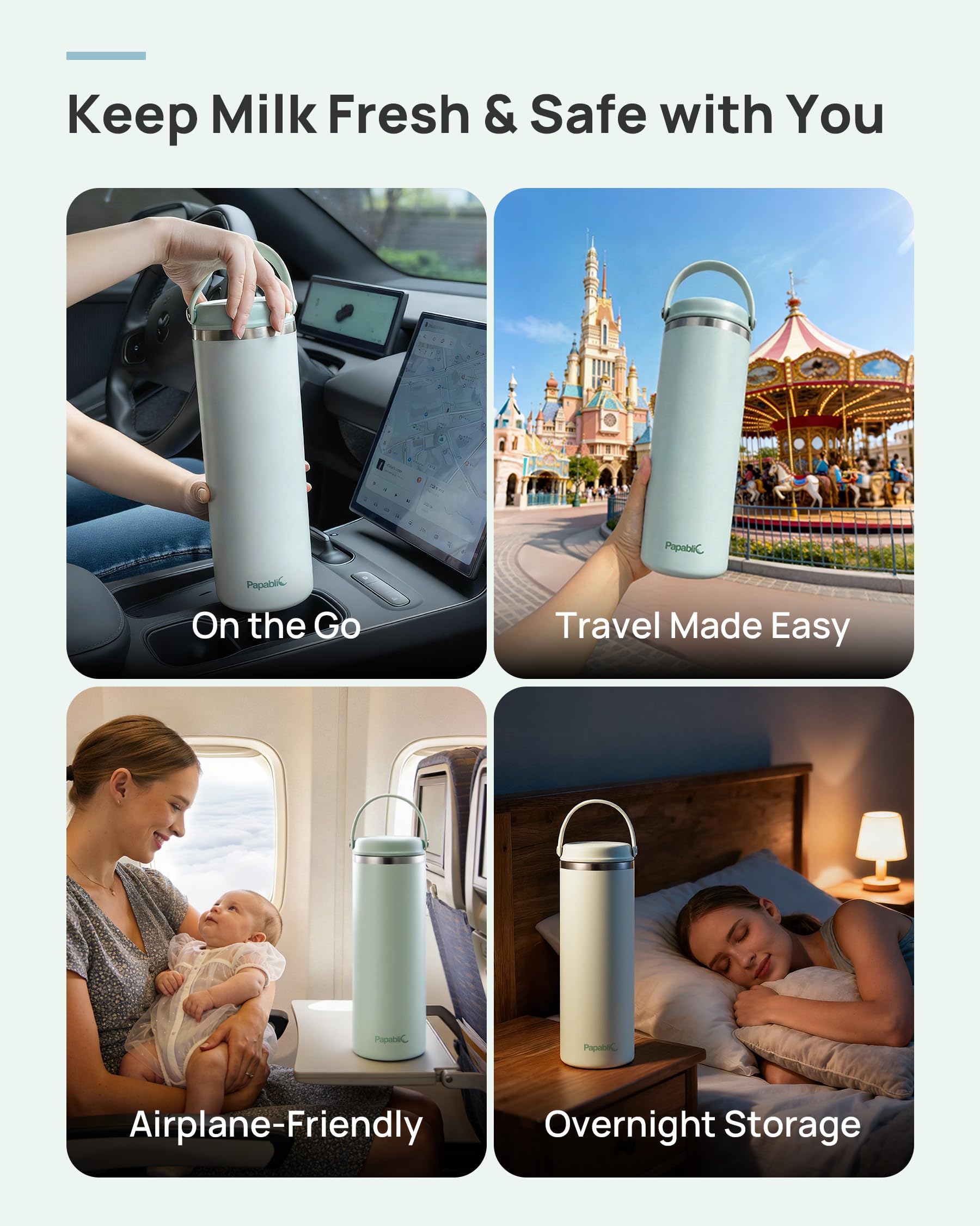 Papablic 10-ounce bottles fit most standard baby bottles for portability.