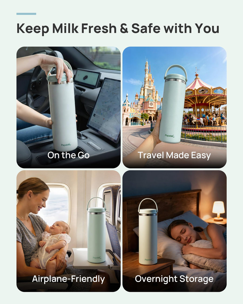 Papablic 10-ounce bottles fit most standard baby bottles for portability.
