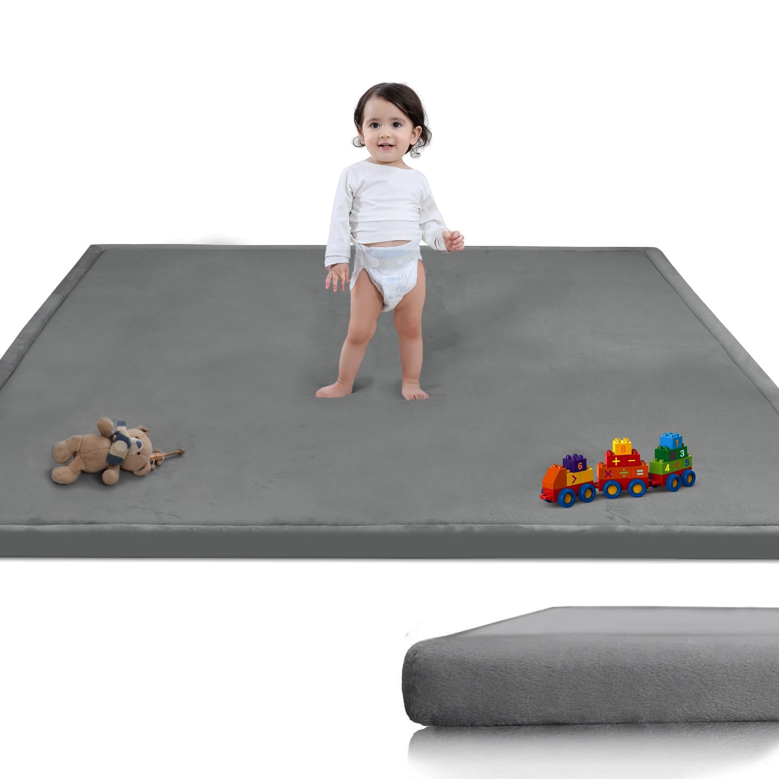 PapaMama memory foam baby play mat in dark grey supports gentle crawling