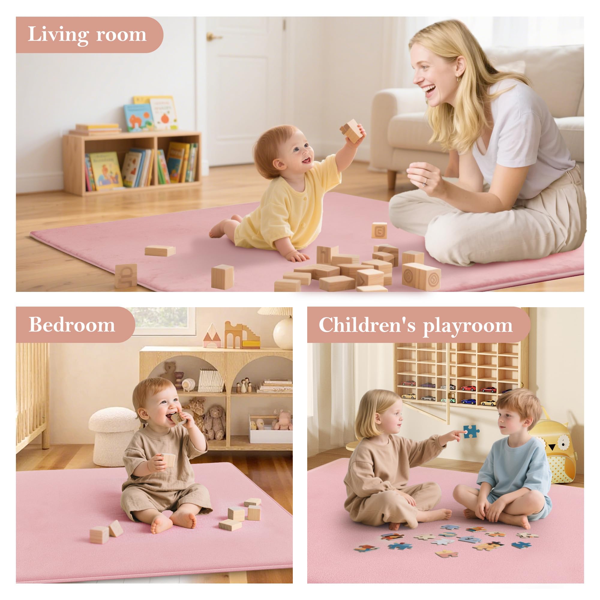 PapaMama easy-care plush surface cleans quickly after busy play sessions.