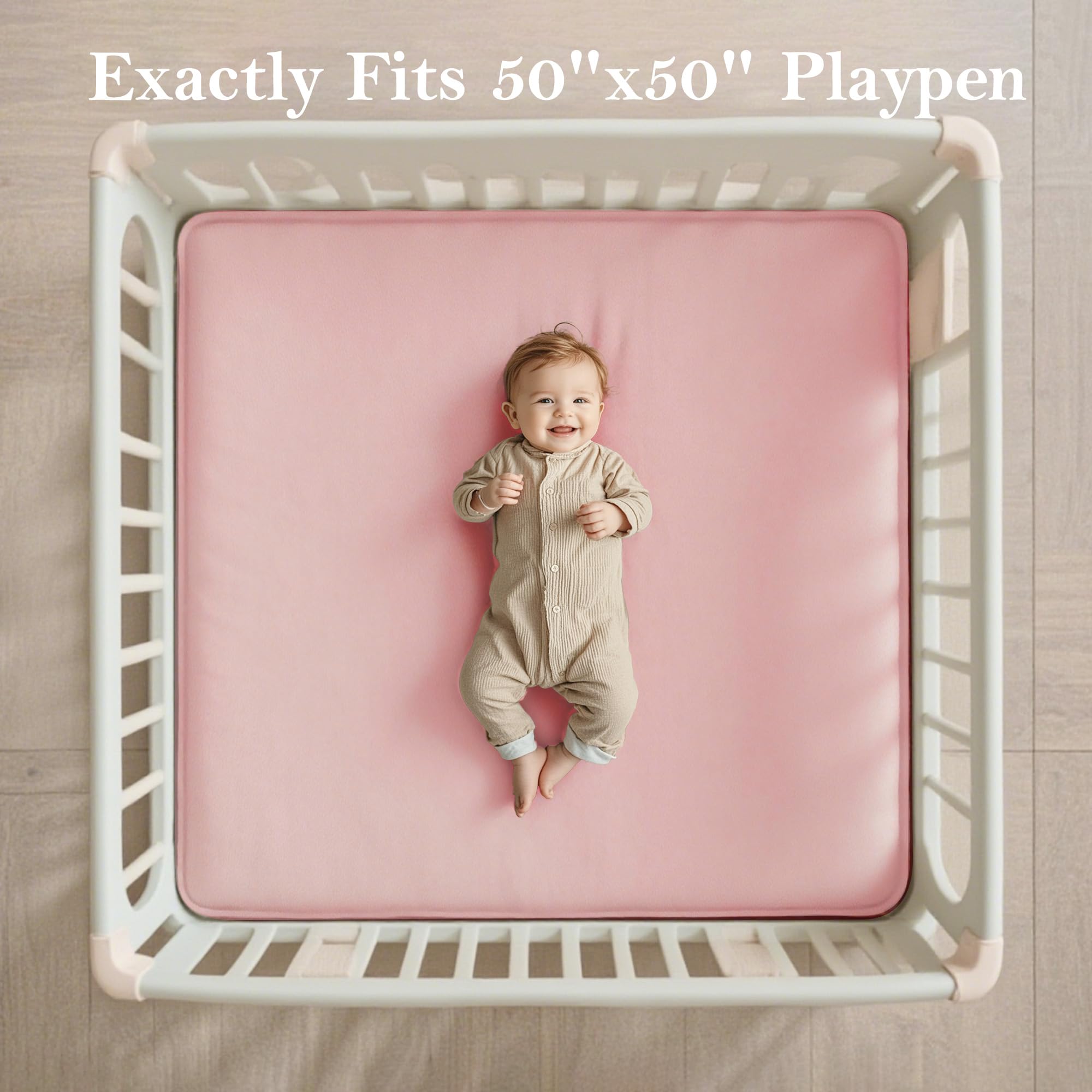 PapaMama non-slip backing keeps the pink play mat stable during crawling.