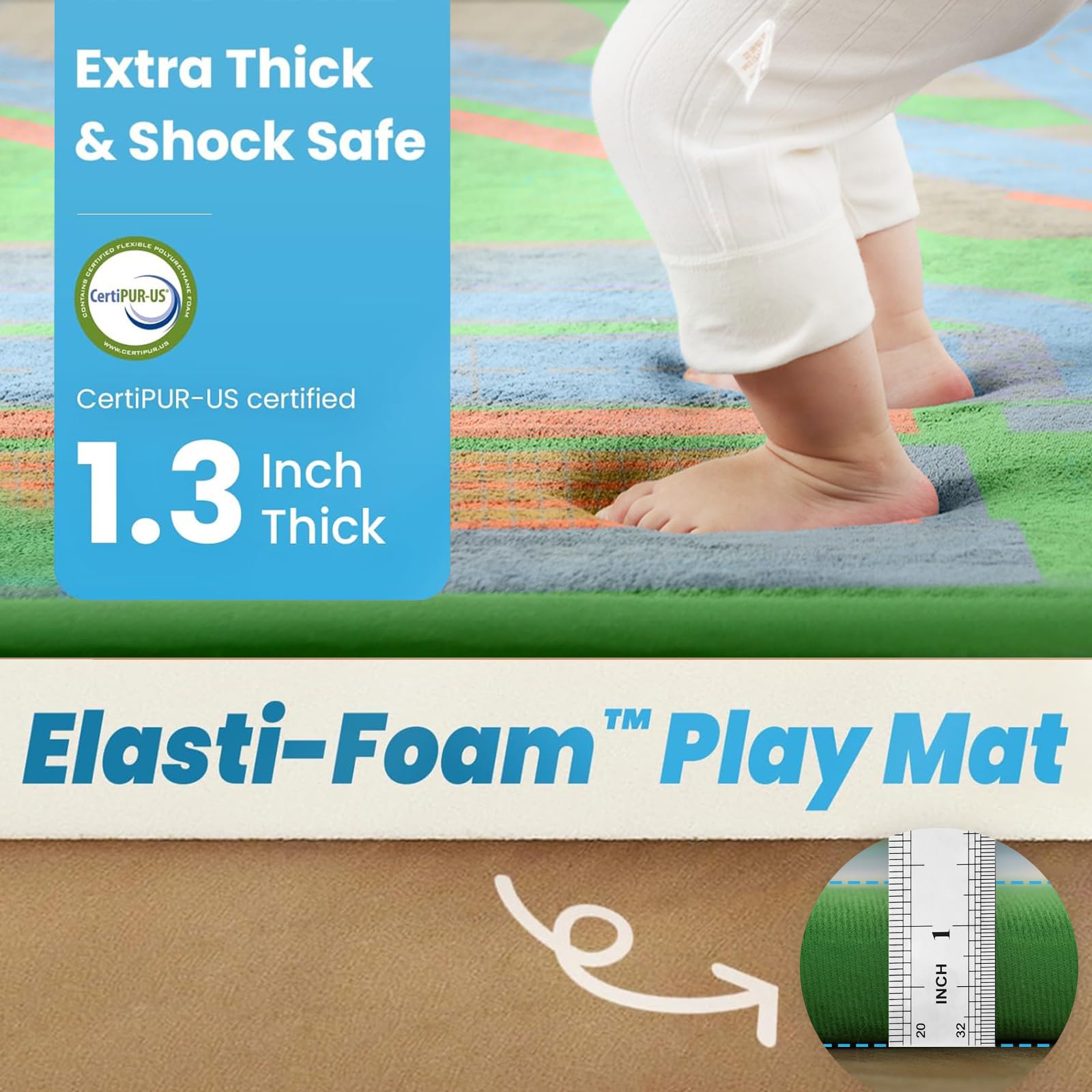 PaPaMat 1.3-inch memory foam play mat provides soft cushioning for crawlers and beginners.