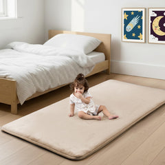 PaPaMat 1-3 inch thick beige baby bedside floor mat, cushioned for comfy play.