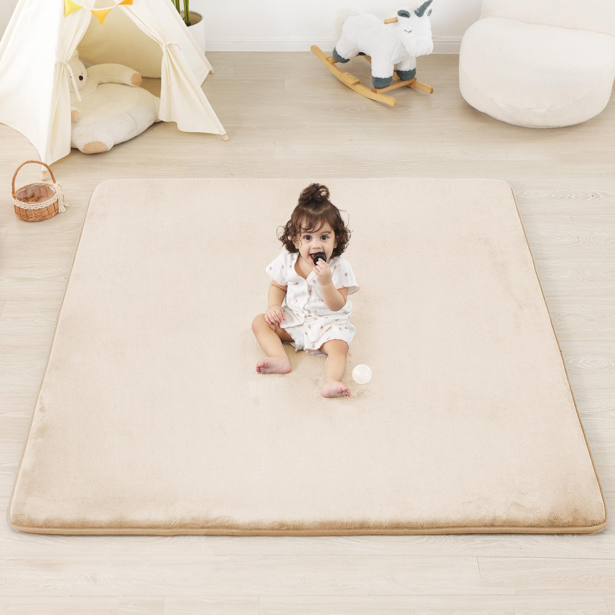 PaPaMat 1.3-Inch thick beige foam mat 50x50 for safe tummy time and crawling