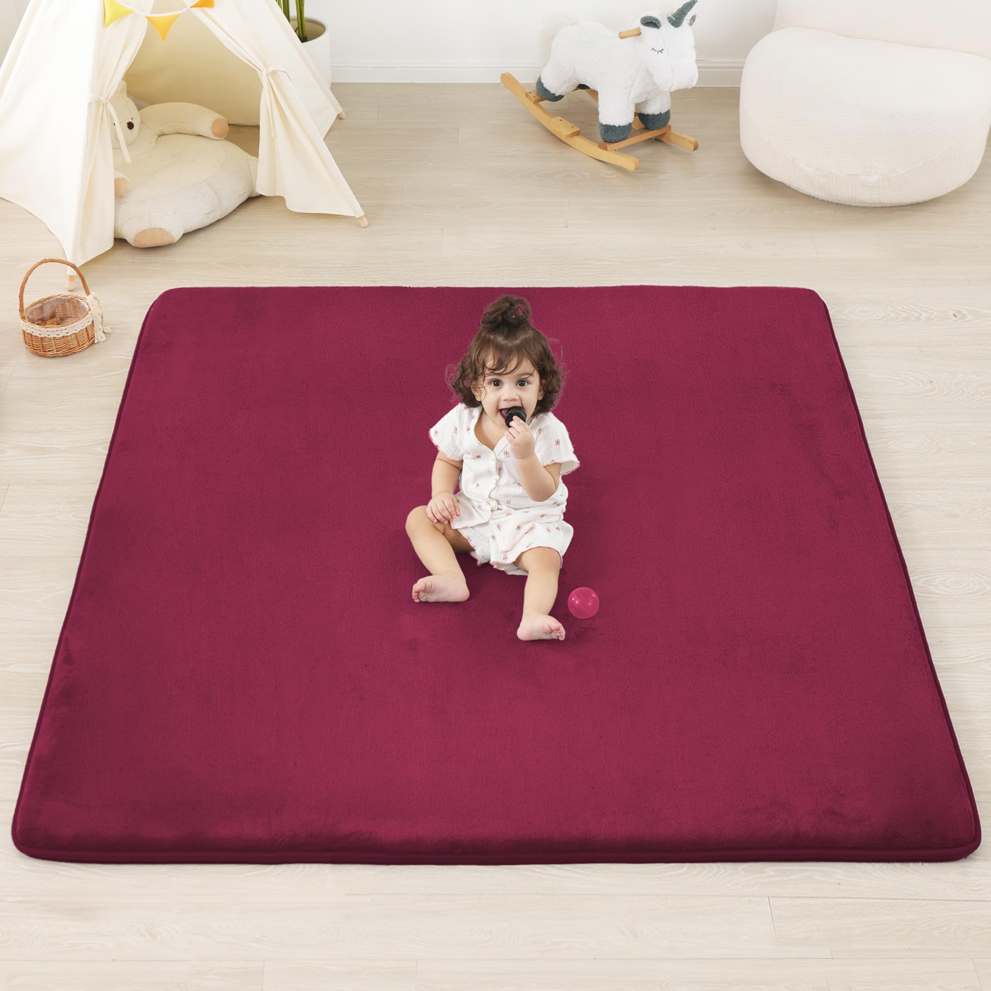 PaPaMat 1.3 inch thick burgundy play mat with cushioned support for tummy time
