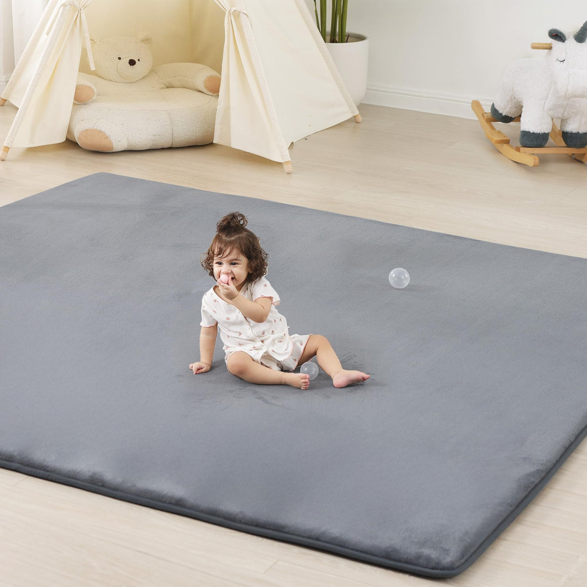 PaPaMat 1.3 inch thick foam core cushions crawling and tummy time on the mat