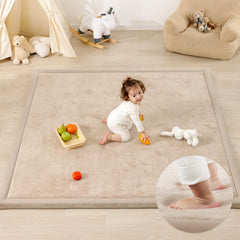 PaPaMat 1-3 inch thick play mat on floor offers cushioned support for crawling.