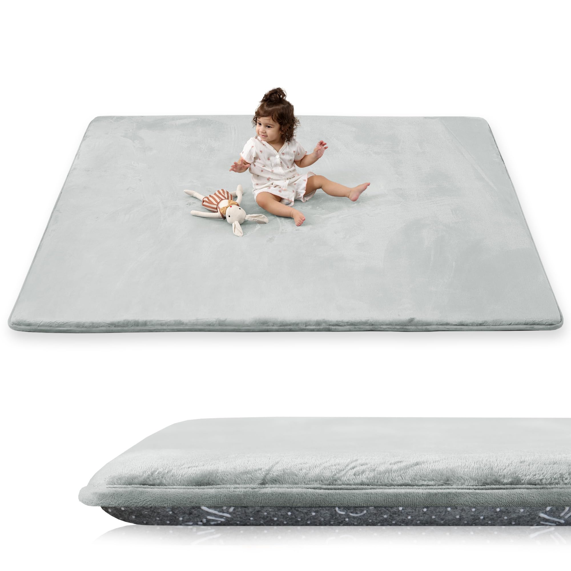 PaPaMat 1.5-inch light grey baby play mat cushioned floor space for tummy time