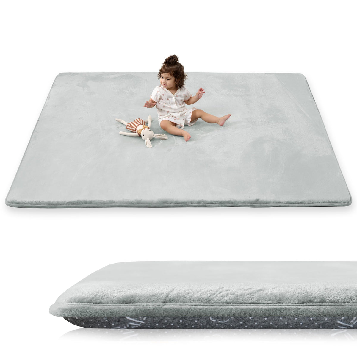 PaPaMat 1.5-inch thick baby play mat showing thick cushioning for safe baby play