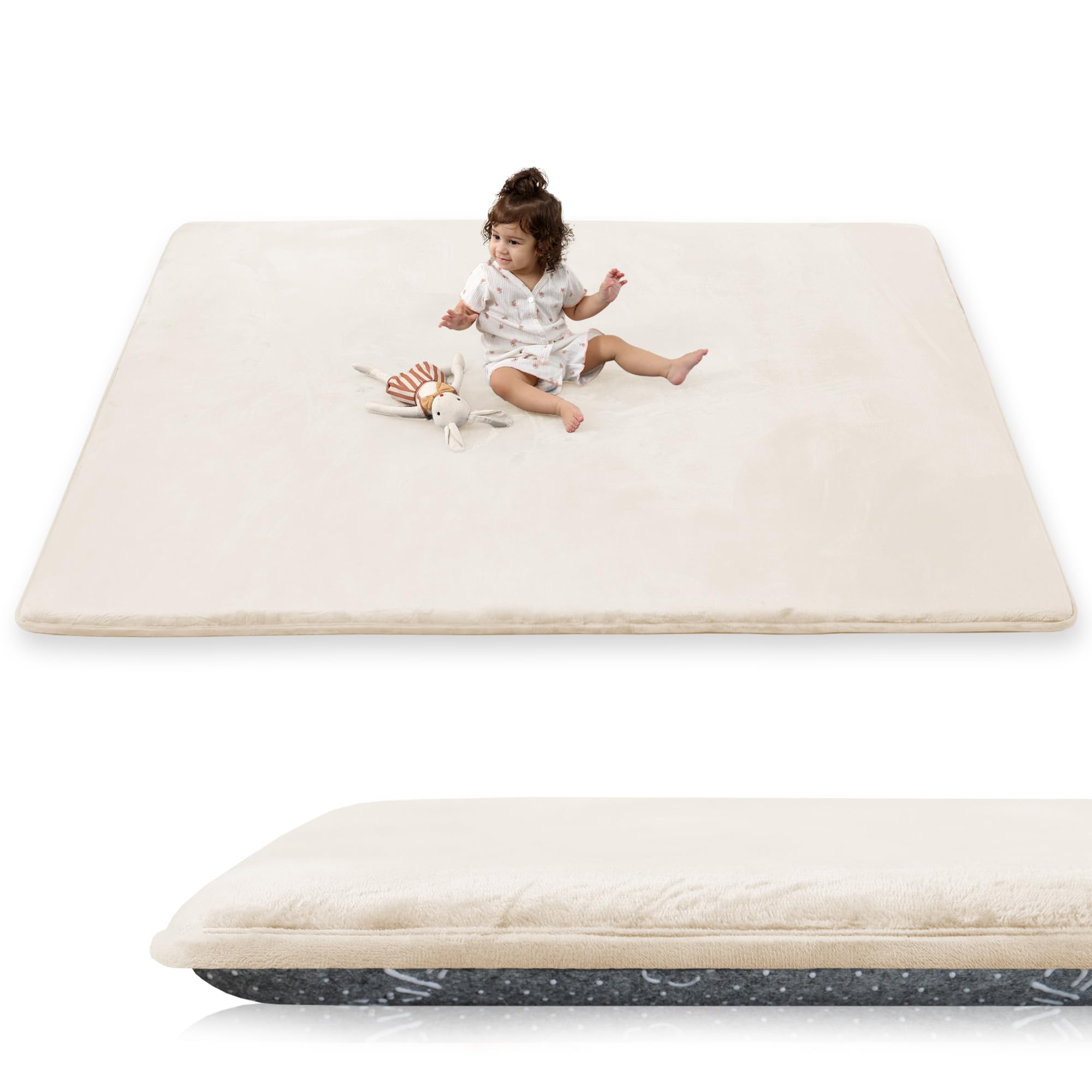 PaPaMat 1.5-inch thick beige play mat provides cushioned tummy time.